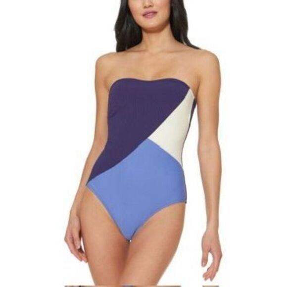 Jessica Simpson Women S Contemporary Chop & Change Panelled One Piece Swimsuit - Picture 1 of 3